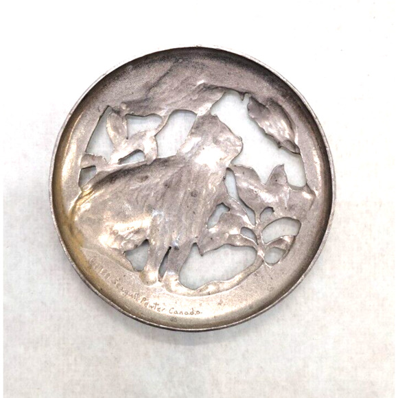 Seagull 1988 Vintage Pewter Cat Floral Scene Circle Lid ONLY 3"D - Picture 4 of 4